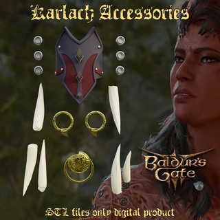 karlach accessories set baldurs gate 3 dungeon fantasy dragons dungeons dnd game rpg tabletop cosplay spear weapon shadowheart character bg3 night evening 3d print model - Mito3D