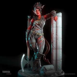 karlach baldurs gate demon tiefling girl woman warrior barbarian axe torrida pinup 3d print model - Mito3D