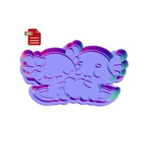 kawaii axolotl love couple cookie cutter stamp gadget cupcake valentines day valentine 3d print model - Mito3D