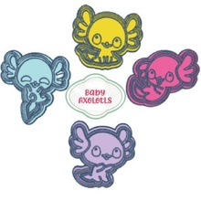 kawaii baby axolotl set 4 cookie cutter stamps gadget cupcake 3d print model - Mito3D