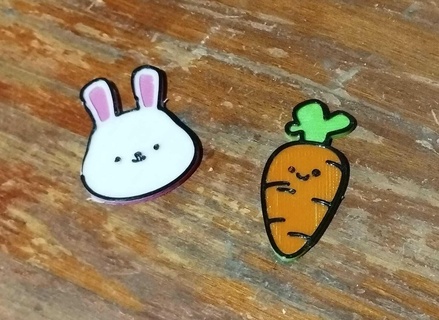 kawaii bunny carrots pin keychain rabbit carrot chibi nice chubby tender 3d print model - Mito3D