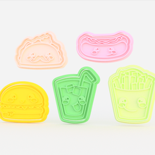 kawaii food cookie cutter set 5 home cute dog hot fries french drink burrito burger sweet stamp cookies cook cithen cutters 3d print model - Mito3D