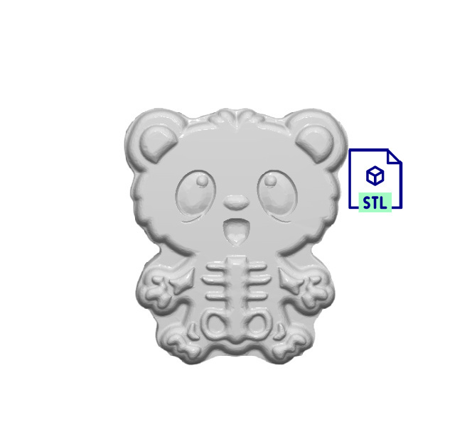 kawaii skeleton bear stl file 3d printing - laser cnc router printable model download bath bomb soap bathbomb vacuum forming mold making magnet plaque halloween 3D print model - Mito3D
