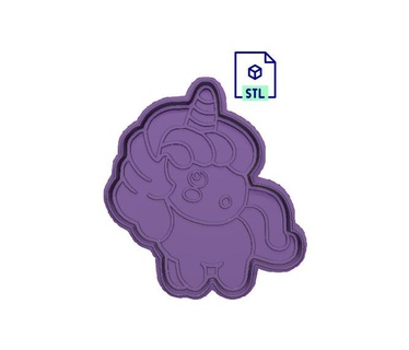 kawaii unicorn cookie cutter stamp set 2 piece file 3d print model - Mito3D