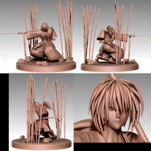 kenshin himura, battosai estatueta a arte samurai o personagem mangá 3d print model - Mito3D