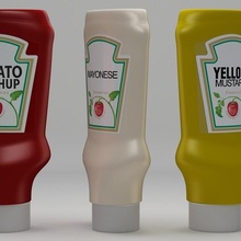 ketchup-mayo-mustard bottle ketchup mayo mustard hand food liquid health container hygiene product tube mayonnaise sauce sandwich heinz restaurant package glass marinade 3d vray 3d print model - Mito3D