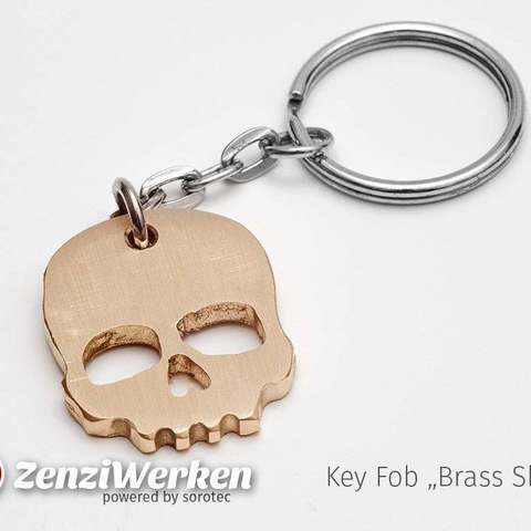 key fob brass skull cnc waterjet jewelry keychains zenziwerken stepcraft chain keyfob keychain human router 3D print model - Mito3D