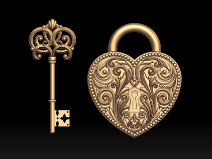 key lock ornament print heart love 3d print model - Mito3D