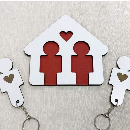 key ring holder couple keychain love saint valentine valentine's day 3D print model - Mito3D
