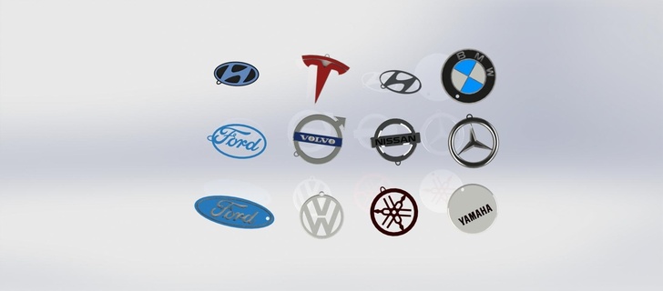 key ring pack 12pcs keychain keys cars brands jewelry logo auto brand chain 3d print model - Mito3D