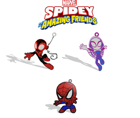 key ring pack spidey amazing friends rings keychains thousands moral spin gwen stacy ghost spider peter parker 3d print model - Mito3D