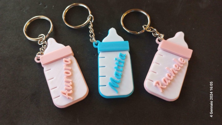 keychain - personalized baby bottle key ring biberon 3d print model - Mito3D