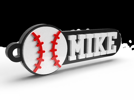 keychain baseball mike name keychains chain custom personalized 3d print model - Mito3D