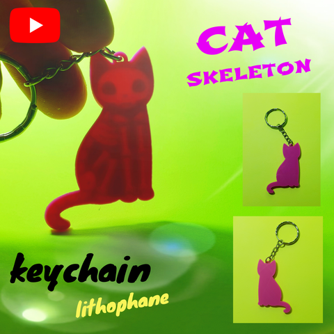 Anahtarlık kedi litofania iskelet ev lithophane lithoania şablon youtube anahtar halkası 3D print model - Mito3D