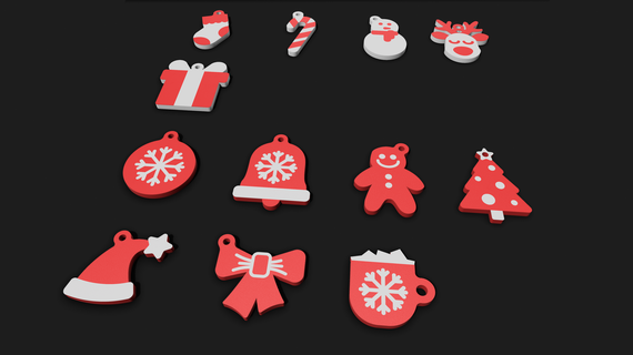 porte clés Noël ensemble 12 cadeau vacances saison arbre salutations marque badge boucles d'oreilles libre 3d print model - Mito3D
