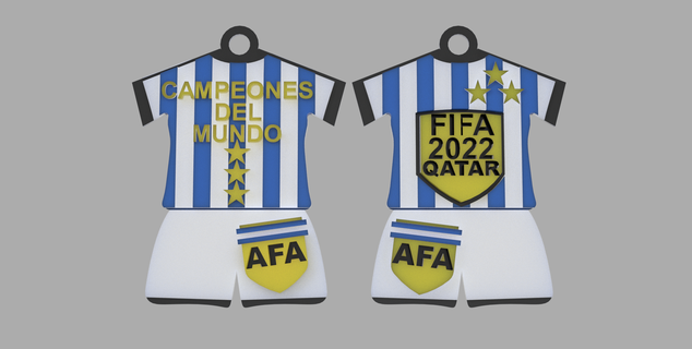 keychain double t-shirt argentina tricampeon fifa 2022 qatar soccer mi3d champion three-time 3d print model - Mito3D