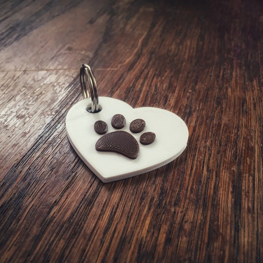 keychain paw heart jewelry key animal dog 3D print model - Mito3D