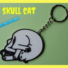 portachiavi teschio di gatto art stencil cranio llavero keychain ilusion optica gato craneo cat 3dlito 3d print model - Mito3D