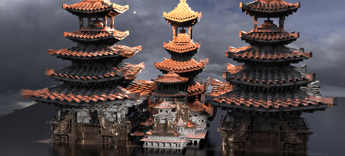 Khan Kriegsherren Tempel Kitbash mittelalterlich industriell Halloween Grusel architektonisch Gebäude Ruine uralt Fantasie Statue Dracula vlad Dom Brücke Brücken Samurai Japan 3d print model - Mito3D