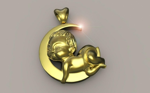 Kind Mond Anhänger Armband Solitär Ring Schmuck Diamant Juwelen Saphir Gold Ohrring Armreif Charakter Hochzeit Kunst einsam 3d print model - Mito3D