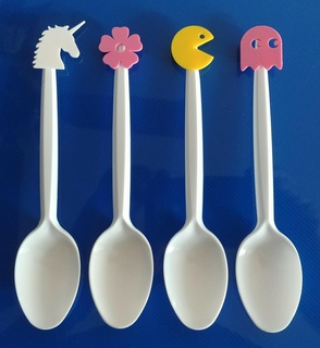 kids party spoons & forks decorations spoon fork snacks present souvenir unicorn pacman peppa pig mickey atari 3d print model - Mito3D