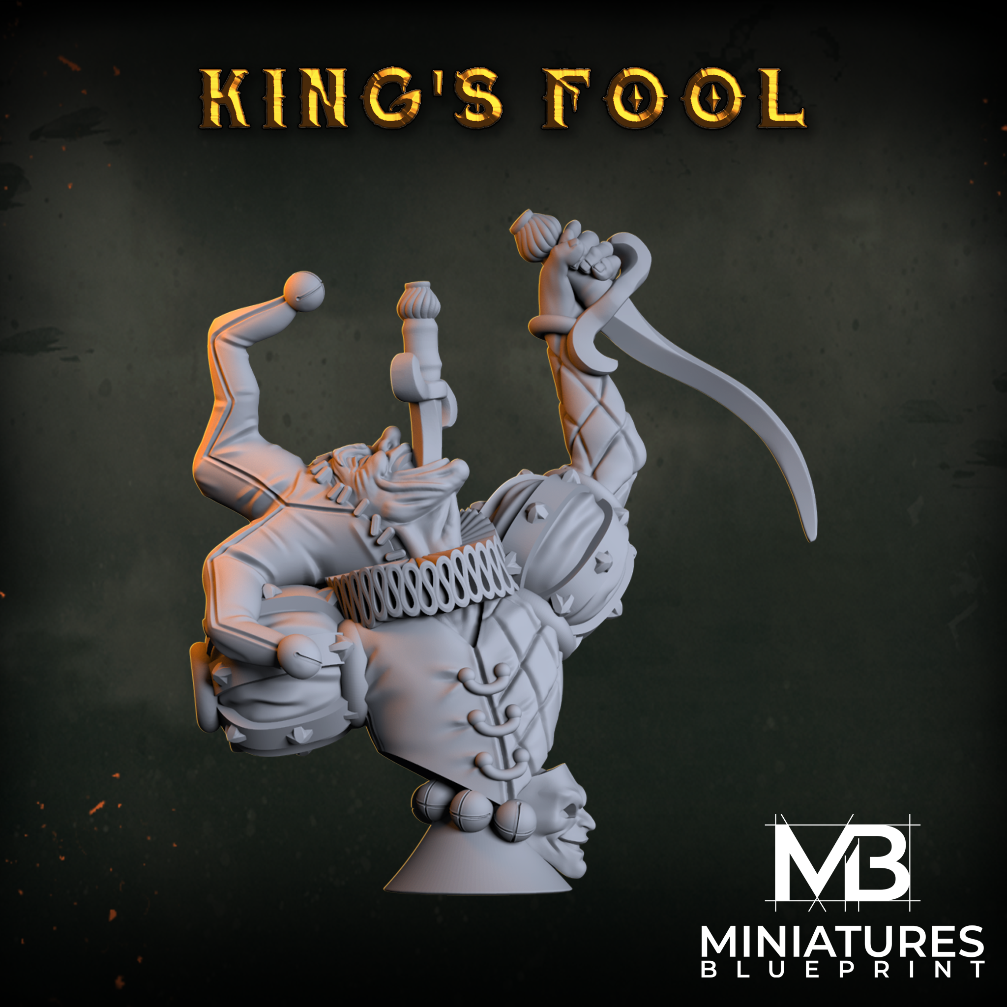 rey tonto busto ciudad oscuro fantasía medieval clérigo alquimista dnd payaso mesa ttrpg Caballero 3D print model - Mito3D