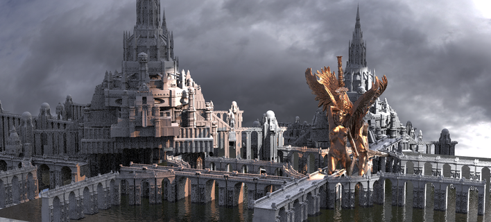 king arthur palace bridge city 1 castle cathedral complex ancient picoftheday trending monument history middle architectural kitbash fantasy kit tower church building bloodbourne game street 3d print model - Mito3D