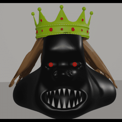 rey of gorila arte mono peligro negro nft corona rojo ojo 3d print model - Mito3D