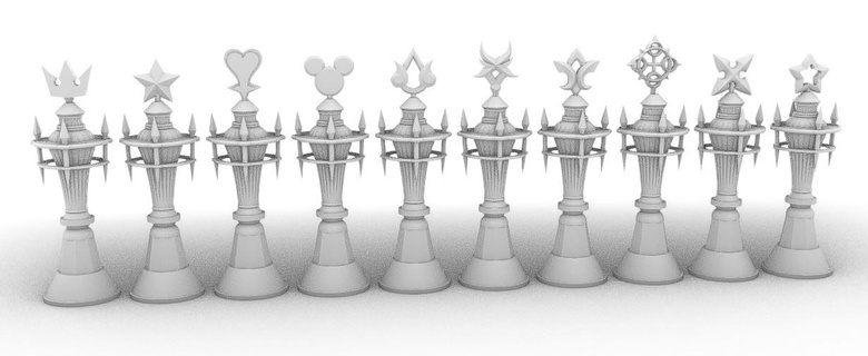 kingdom hearts chess pieces sora mickey disney 3d print square enix 3d print model - Mito3D