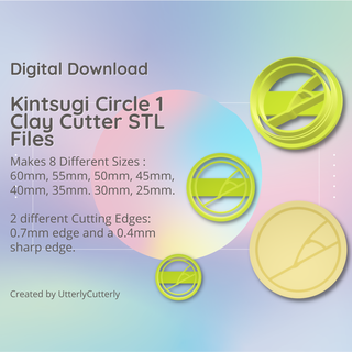 kintsugi circle 1 clay cutter - stl digital file download- 8 sizes 2 versions earring polymer geometric embossed hexagon utterlycutterly utterly cutterly cookie fondant organic shape indie 3d print model - Mito3D