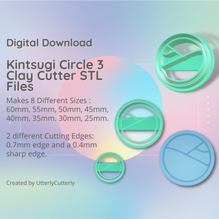 kintsugi circle 3 clay cutter - stl digital file download- 8 sizes 2 versions earring polymer geometric embossed hexagon utterlycutterly utterly cutterly cookie fondant organic shape indie 3d print model - Mito3D