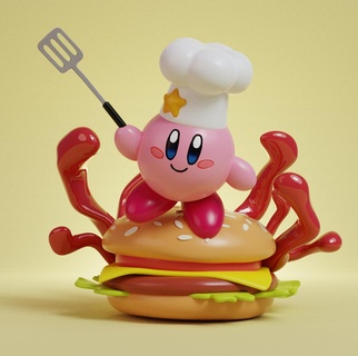 Kirby hambúrguer figura Nintendo Pokémon 3d arte brinquedo impressão cão jogos resina decoração escultura Bruxas chefe cozinha ketchup burguer 3d print model - Mito3D