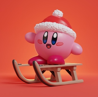 Kirby Natal trenó jogos Nintendo Pokémon hambúrguer 3d arte brinquedo impressão casa cão resina decoração escultura rena papai noel claus neve feriado 3d print model - Mito3D