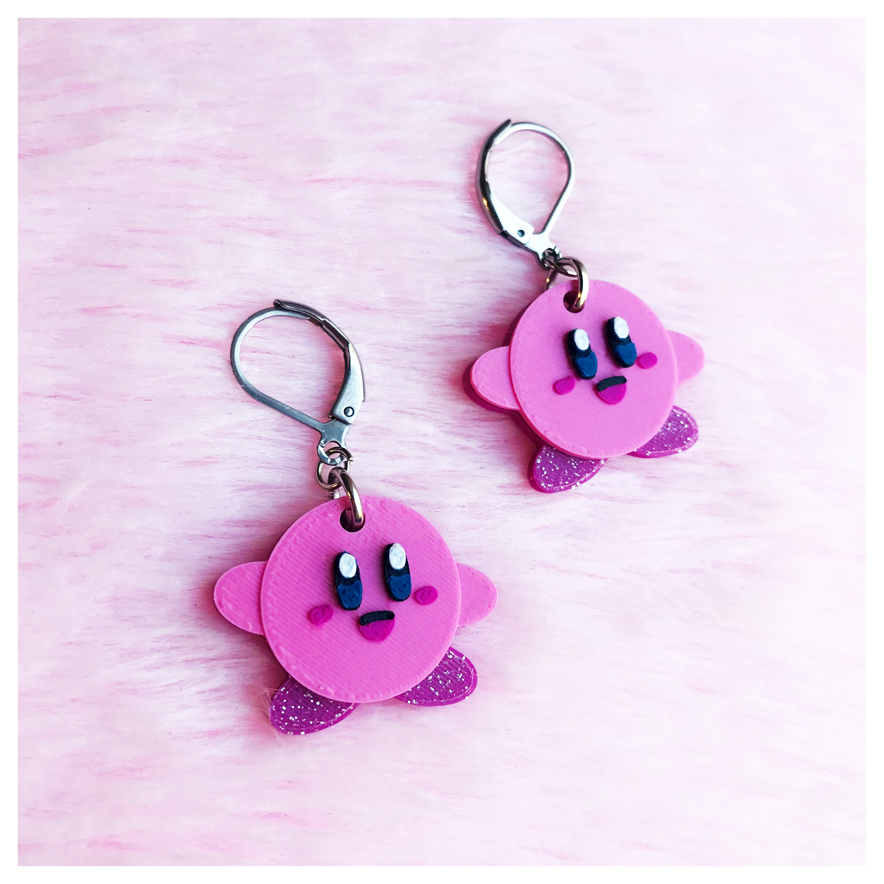 kirby earrings videogame retro geek necklace 3D print model - Mito3D