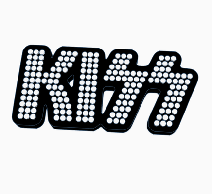 kiss stage lights logo display by maniacmancave3d gene simmons paul stanley ace frehley peter criss tommy thayer eric singer rock music band shelf decor neca mcfarlane toys creatures of night mancave 3d print model - Mito3D