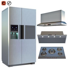 kitchen app 001 lowpoly architecture sink oven hood door brown shower island 3d print model - Mito3D