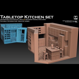 cuisine ensemble ustensile assiette fourneau four micro onde couteau bol pot tasse réfrigérateur congélateur frais chaise meubles 3d print model - Mito3D