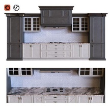 kitchen set 009 pbr mtl architecture sink oven hood door brown shower island granite marble rock facade backlight washing hob induction plate microwave mixer isle 3d print model - Mito3D