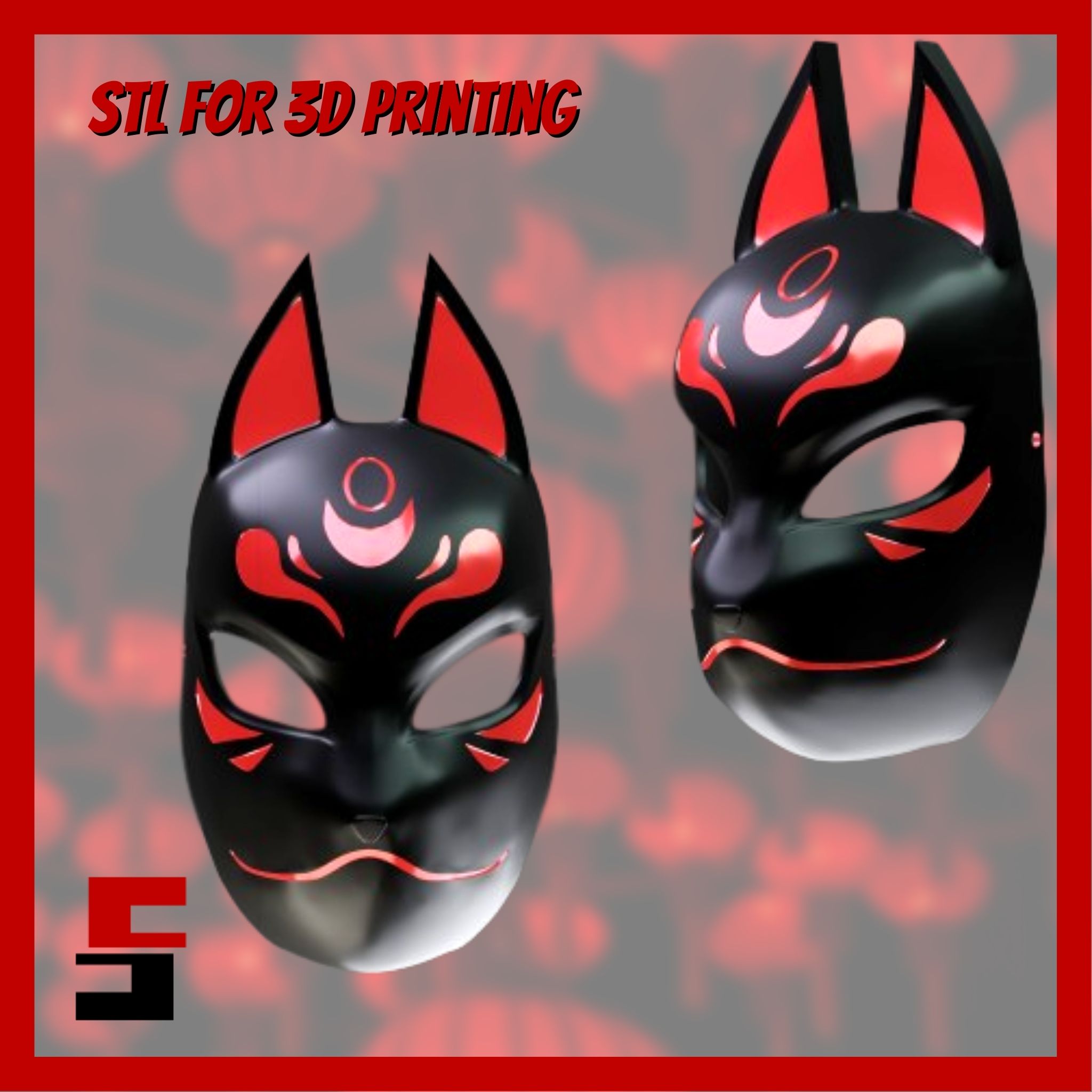 Kitsune Maske japanisch Fuchs Masken Dekor 3D print model - Mito3D