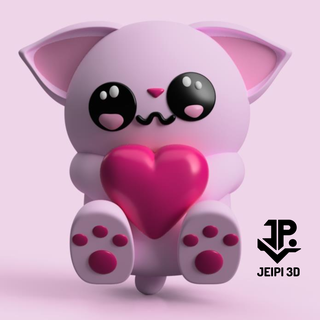 kitten chibi cat neko kitty kawai kawaii happy valentine valentine's day love chubby 3d print model - Mito3D
