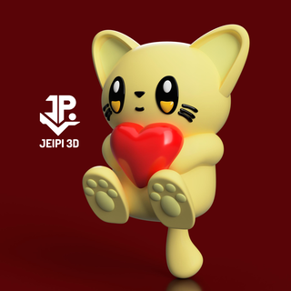 kitten chibi heart neko love cat kitty kawai kawaii happy valentine valentine's day tender nice 3d print model - Mito3D