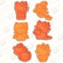 kitty halloween cookie cutter set 6 stamp cookies cutters cartoon devil pumpkin jack ghost zombie horror 3d print model - Mito3D