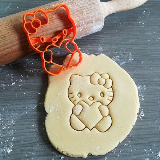 minou cœur biscuit coupeur Bonjour l'amour Valentin animation cuisson pâte forme cuisine cuire biscuits speculoos 3D print model - Mito3D