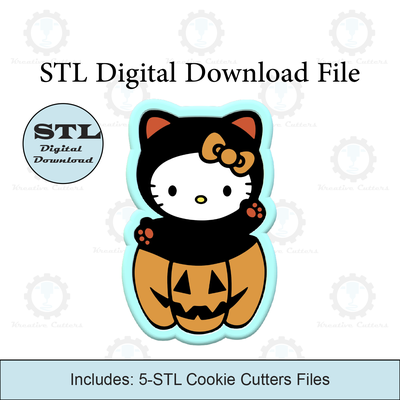 kitty jack-o-lantern cookie cutters stl file home 3d print model - Mito3D