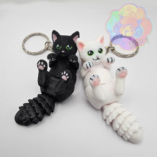kitty keychain - flexi articulated animal print place supports flexible moving jointed cat feline wiggly cute creature furry pet gift toy 3d print model - Mito3D