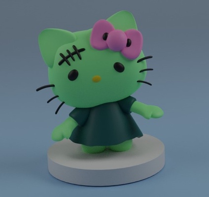 kitty statue - halloween edition frankenstein kuromi doll mellody cute holloween witch 3d print model - Mito3D