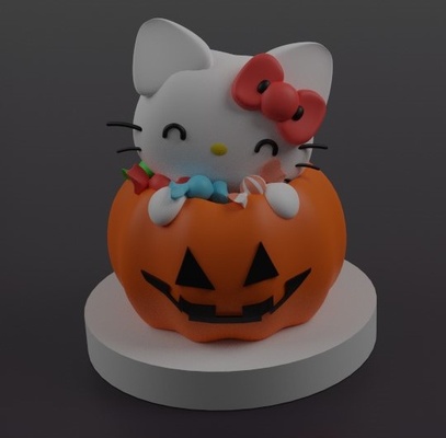 kitty statue - halloween edition pumpkin art kuromi doll mellody cute holloween frankenstein witch scarecrow 3d print model - Mito3D