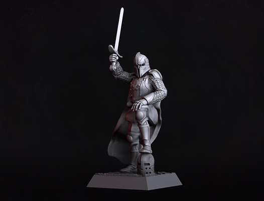 knight wargaming figurines tabletop miniature 28mm hammer war warrior sword helmet fullplate chainmail cross armor chivarly crusader paladin 3d print model - Mito3D