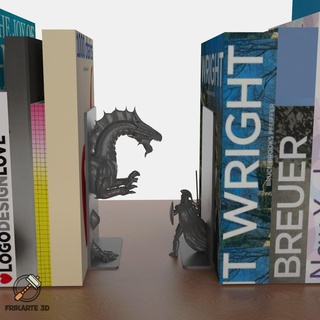 knight vs dragon bookends bookend books battle epic 3d print model - Mito3D