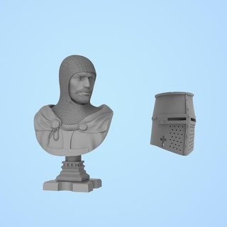 knights templar bust & great helm figure Art knight crusader helmet greathelm 32mm 3d print model - Mito3D
